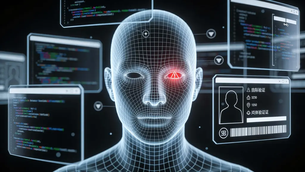 Wireframe Head Deepfake Risk Illustration