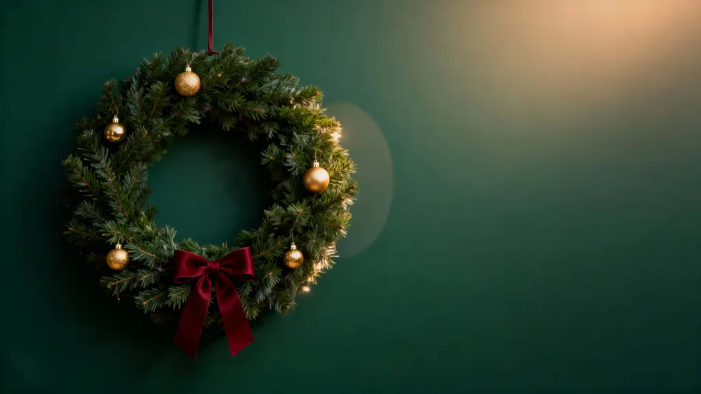 Wreath on minimalist Christmas background