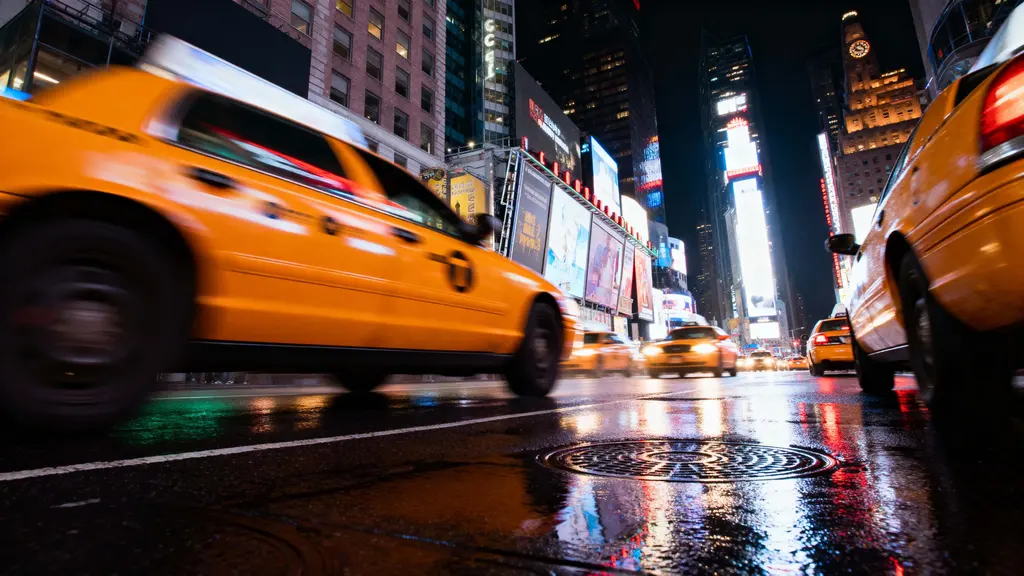 Yellow Taxis in Times Square Night