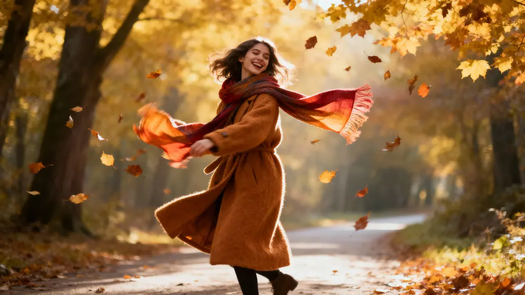 Young woman twirling in forest