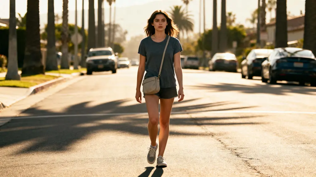 Young woman walking LA street