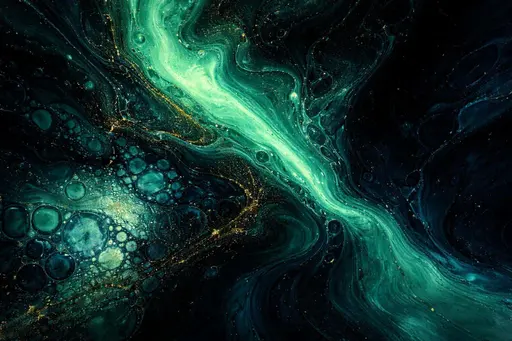 Abstract Fluid Acrylic Pour with Cosmic Teal Swirls