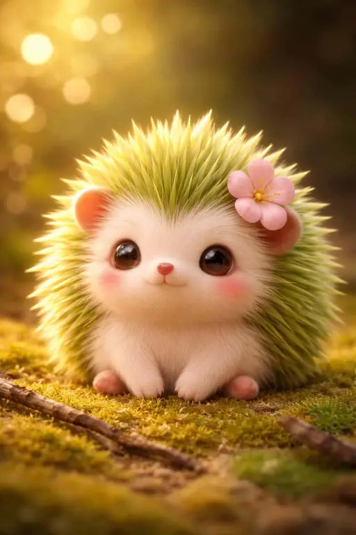 Adorable Green Hedgehog Character with Pink Flower