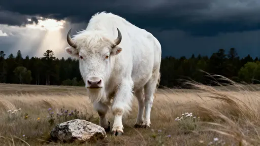 Albino American Bison Prairie Portrait
