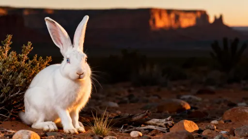 Albino desert hare portrait in evening