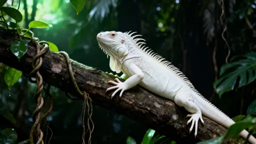 Albino iguana on jungle branch