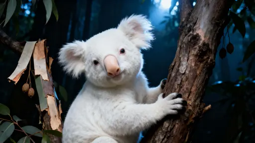 Albino koala close wildlife portrait in forest
