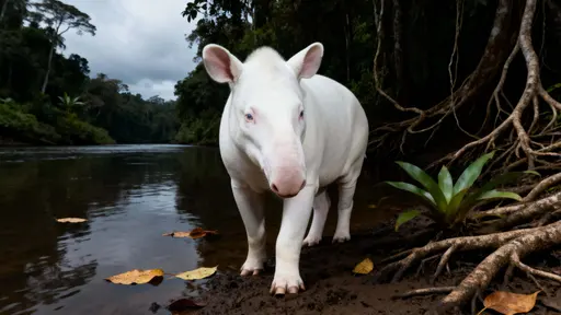 Albino lowland tapir river portrait
