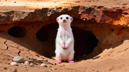 Albino Meerkat at Desert Burrow Rim