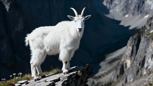 Albino Mountain Goat on Ledge