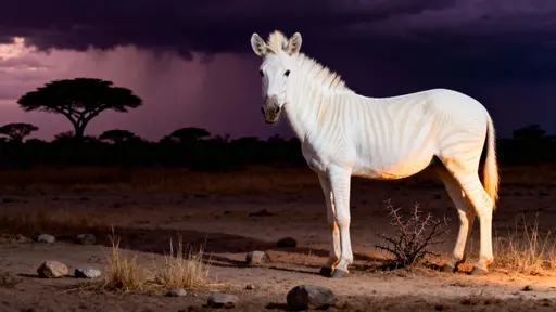 Albino zebra on dusty African plain