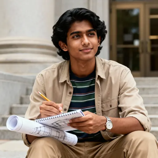 Architecture student sketching outside library