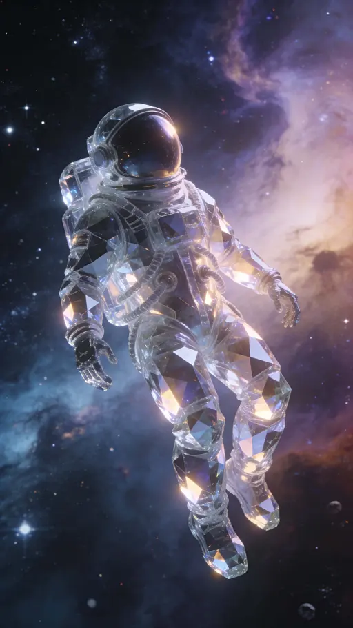 Astronaut drifting through silent cosmic nebula