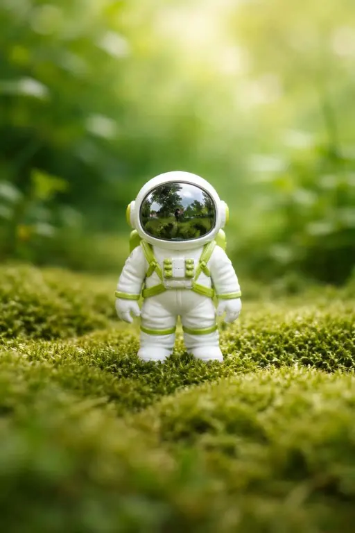 Astronaut Figurine on Moss Garden Close-up