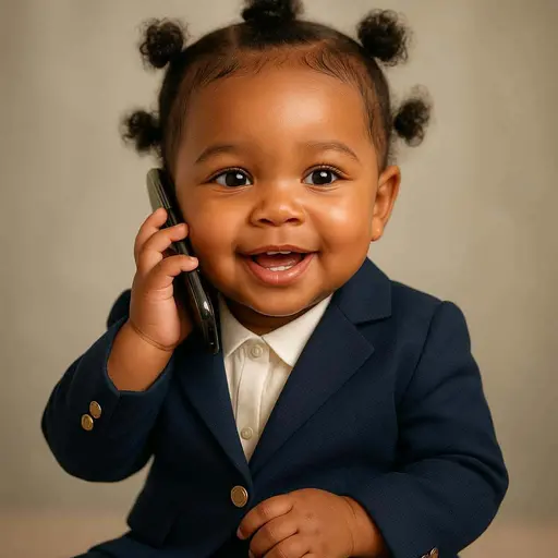 Baby girl in tiny corporate outfit