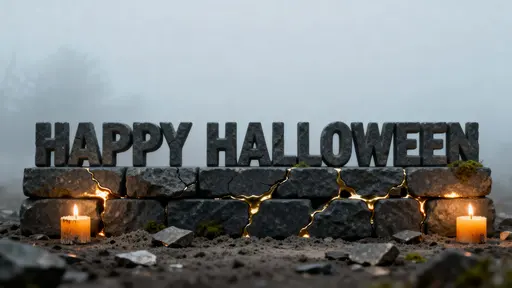 Basalt "HAPPY HALLOWEEN" chiseled sculpture