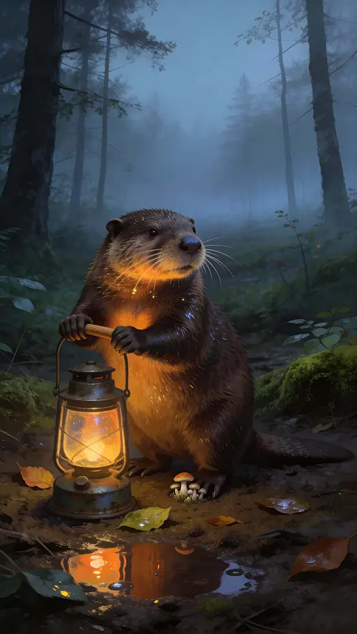 Beaver with Lantern, Photoreal Calm