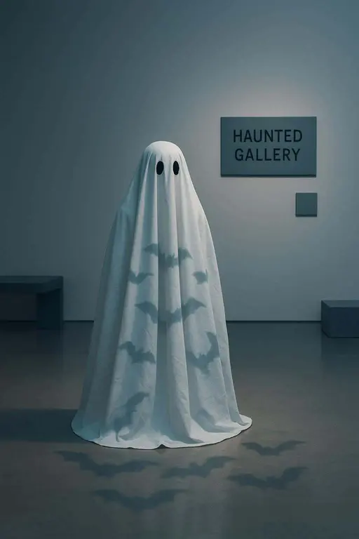 bedsheet ghost as gallery guard