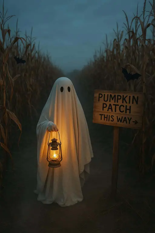 Bedsheet Ghost at Corn-maze Fork