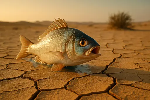 bewildered fish on parched earth