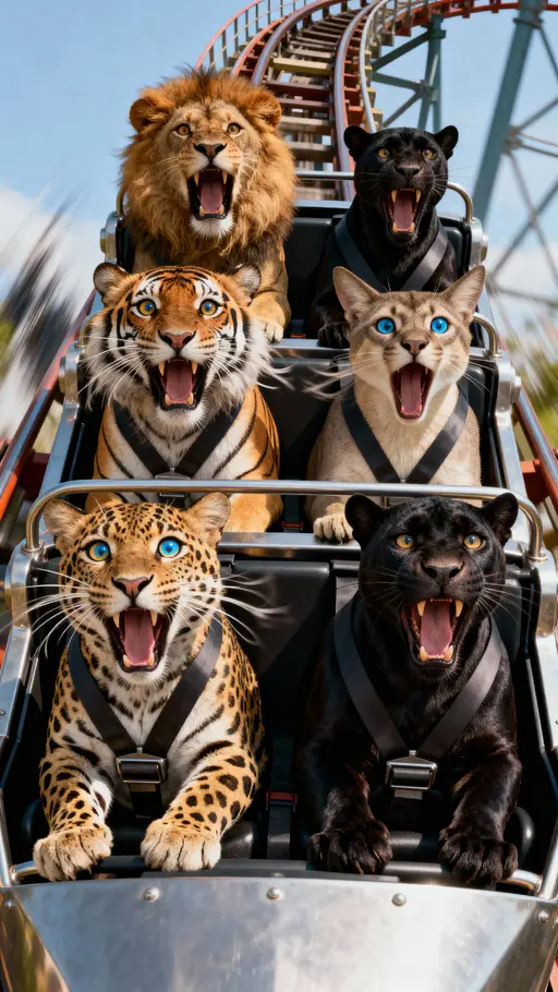 Big Cats Screaming on a Roller Coaster
