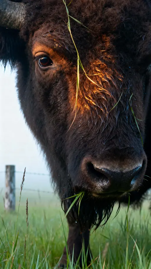 Bison head in tall prairie