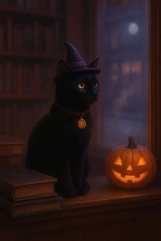 Black Cat on Bookshop Windowsill