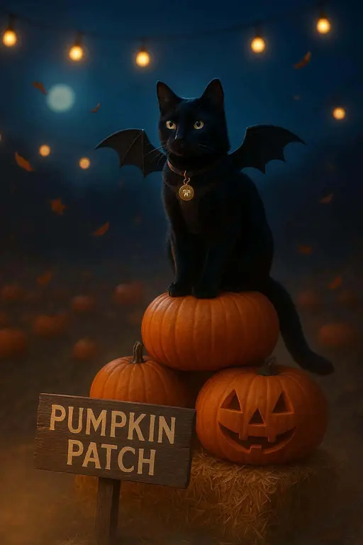 Black Cat on Pumpkin Pyramid