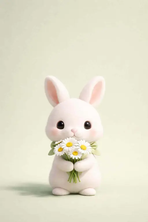 Bunny holding daisy bouquet 3D render