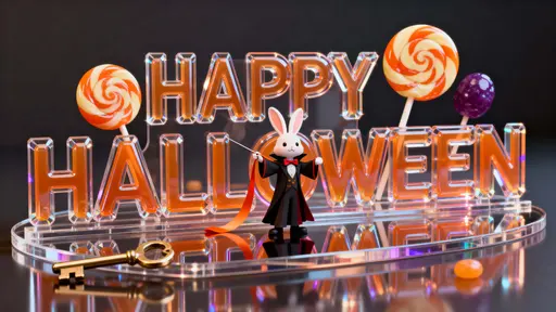 bunny-magician pulling ribbon from O