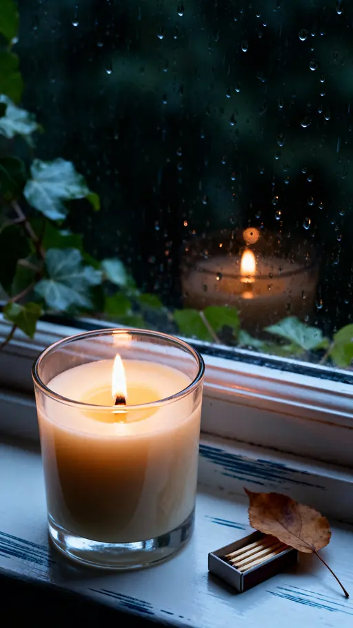 Candle on Rainy Windowsill, Intimate Lifestyle