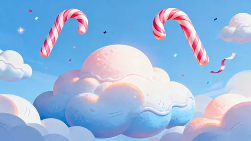 Candy-cane cloud shapes floating