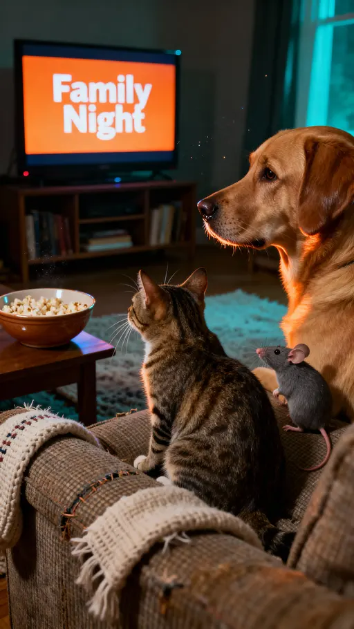 Cat Dog Mouse Watching Movie