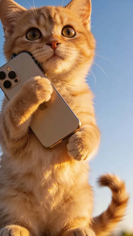 Cat Making Phone Call on iPhone Close-Up