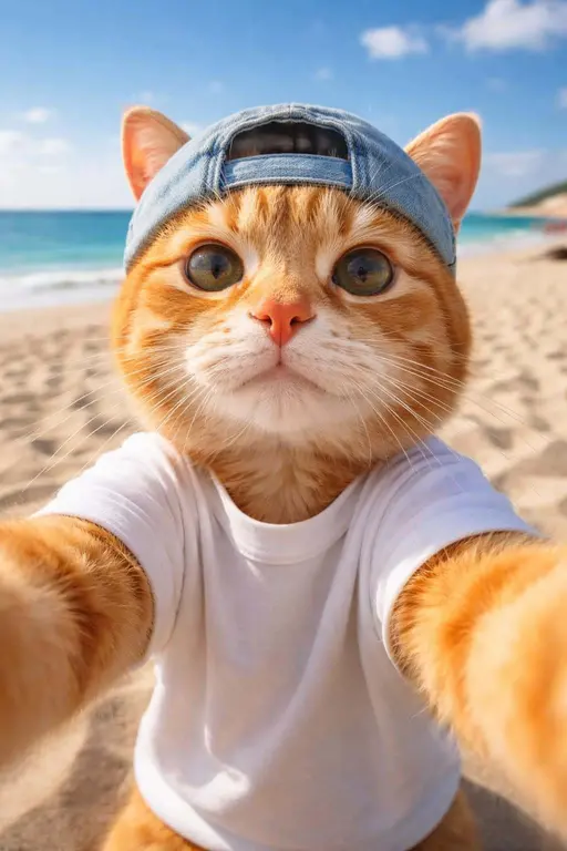 Cat selfie on sunny beach photo