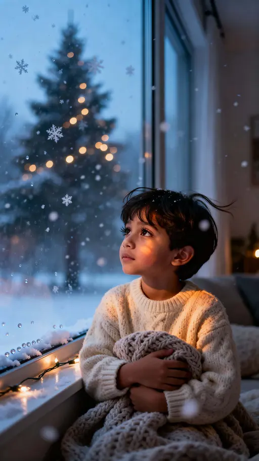 Child by Window, Cozy Winter Portrait