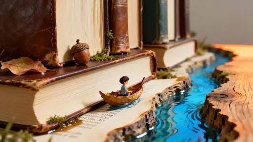 Child in Leaf Boat on Books