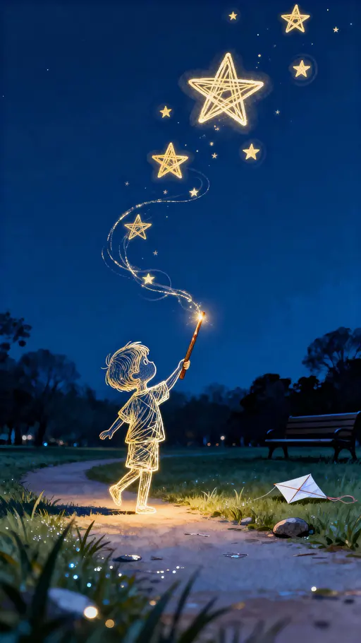 Child tracing doodle stars in air