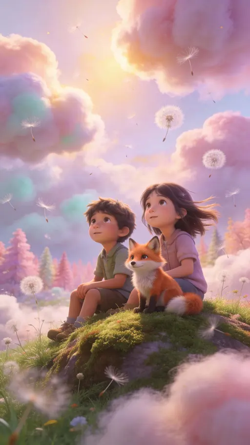 Children and animal companion in dreamscape