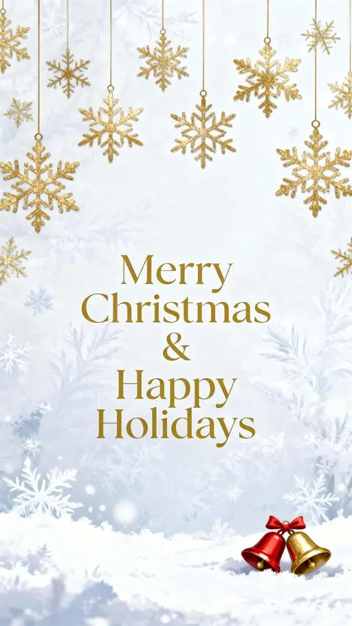 Christmas bells and golden snowflakes frame