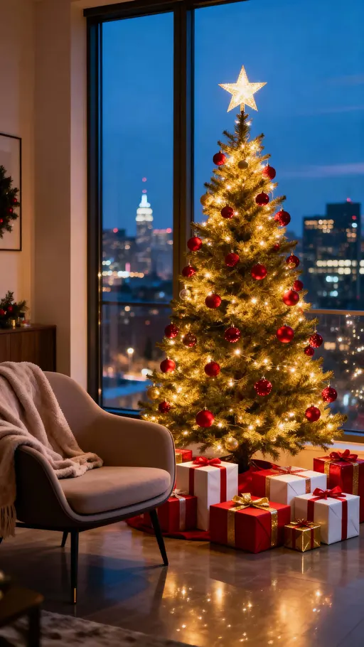Christmas living room with glowing tree