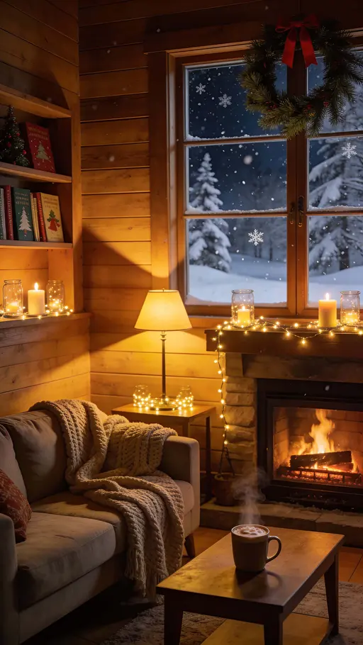 Christmas night cozy room interior