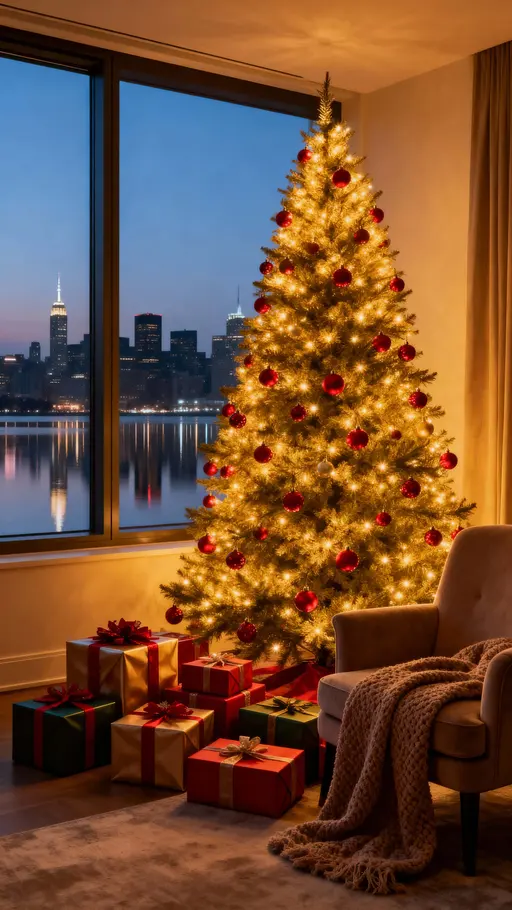 Christmas tree in cozy modern room