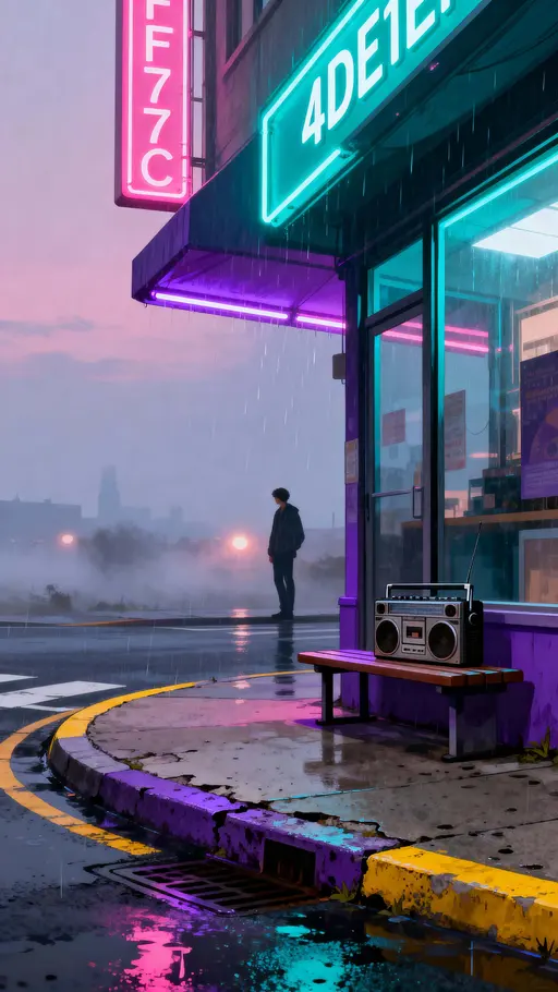 City Corner Vaporwave Night Scene