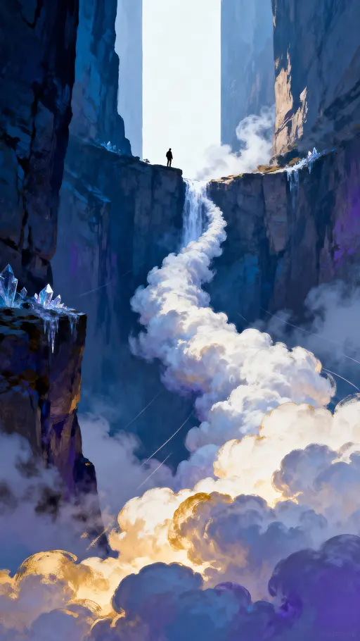 Cloud river flowing uphill vertical scene