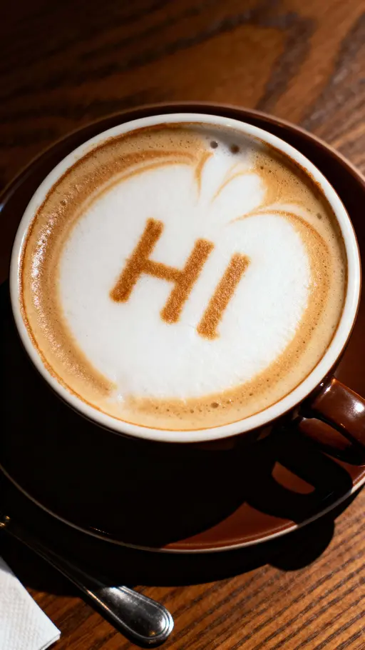 Coffee Foam 'HI' in Vertical Café Frame