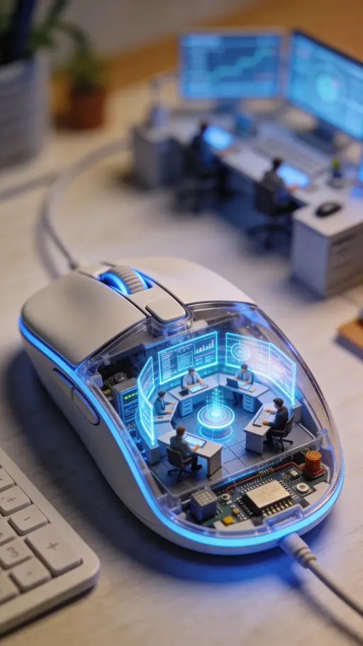 Computer mouse miniature control room scene