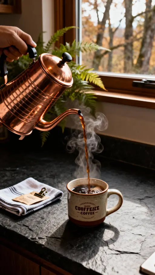 Copper French Press Pouring into Mug