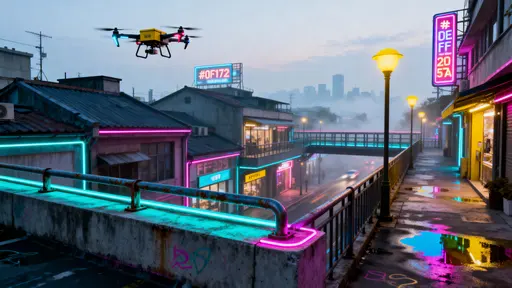 Cyber streets drone nightscape