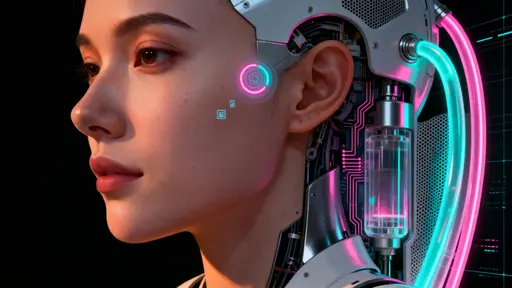 Cybernetic female profile, neon-futuristic portrait